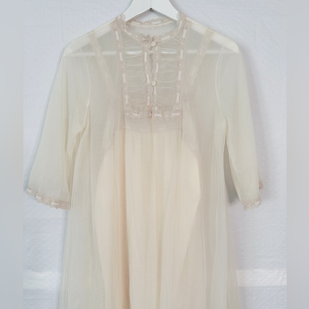 Ethereal Vintage 60s Nylon Peignoir Nightgown Robe Set Small - Picture 2 of 15